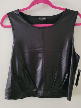 Olivia Jordan Black Faux-Leather Sleeveless Tank Top